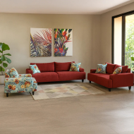 Modern 3-piece sofa set (Plywood, Beech wood, and Musky wood) – Color: Burgundy and floral –Avondalle 